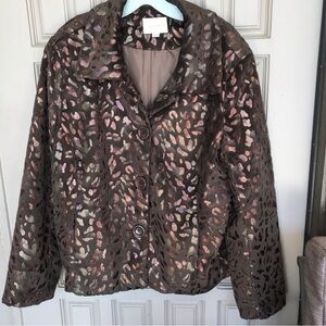 Erin London Jacket Lined Shiny Chocolate SzXL Long Sleeves Button Closure Textur